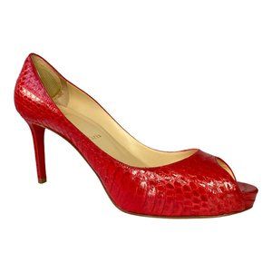 CHRISTIAN LOUBOUTIN No Matter 85 Watersnake Lucido Lipstick Red Shoes Sz 8.5B